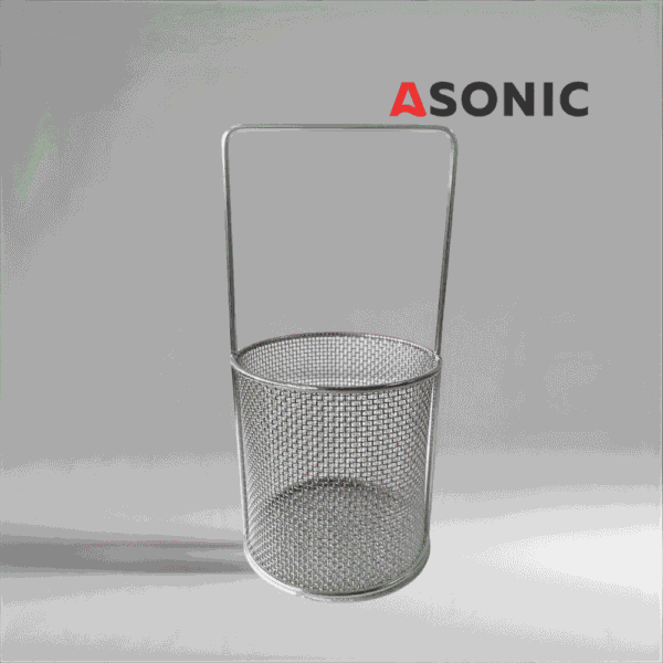 ASONIC väike ümar korvikäepide fi75mm ASONIC roostevabast terasest ümmargune korv käepidemega Ø75 mm, mõeldud ehtede ja peenete tööriistade ultrahelipuhastuseks.