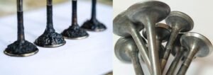 Mitmed väikesed metallvarred enne ja pärast ultrahelipuhastust
