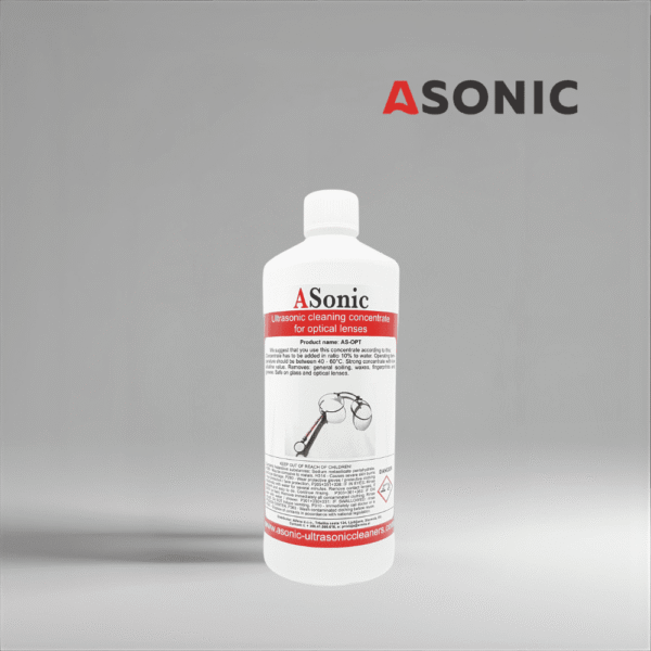 ASONIC AS-OPT-1 optiline ultrahelipuhastuslahus, 1L pudel läätsede, prillide ja optiliste seadmete ohutuks puhastamiseks.